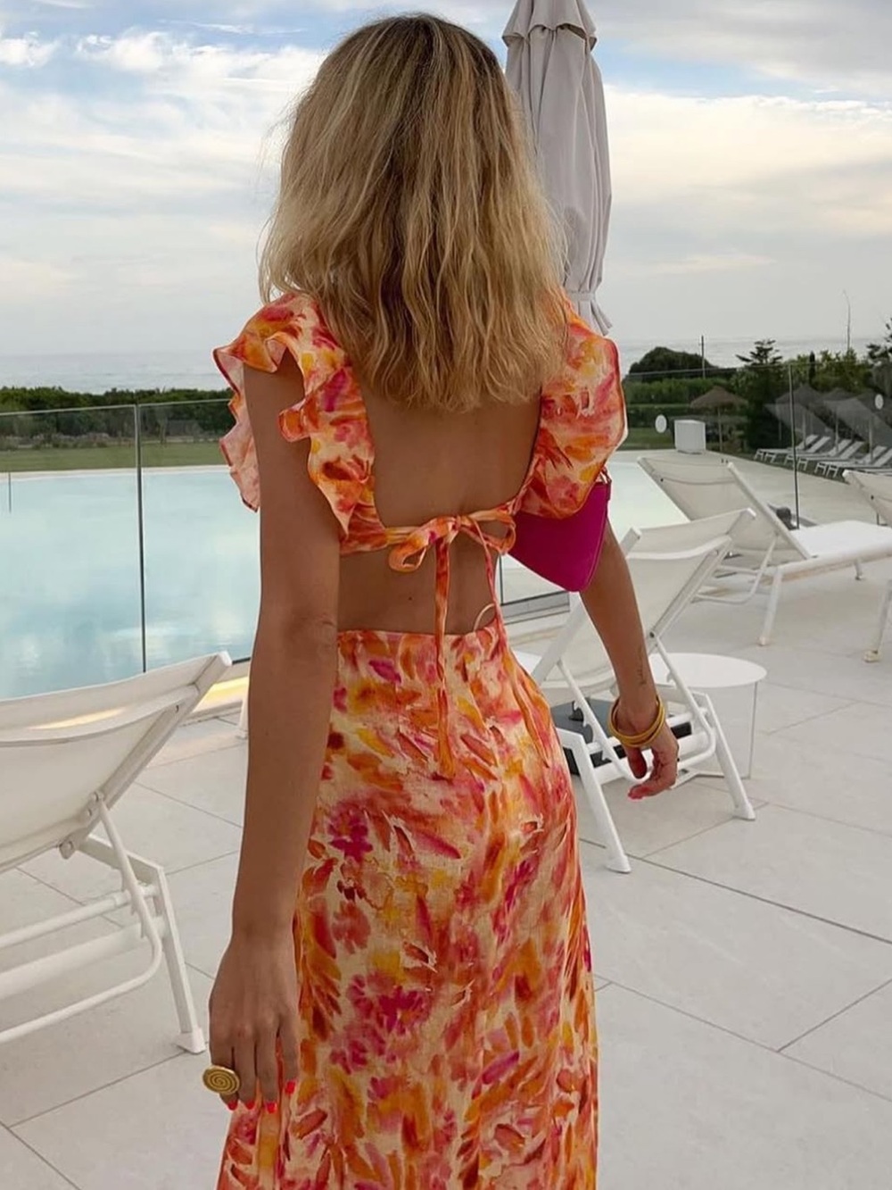 Zara Orange and Pink Floral Ruffle Maxi Dress - Picture 3 of 11